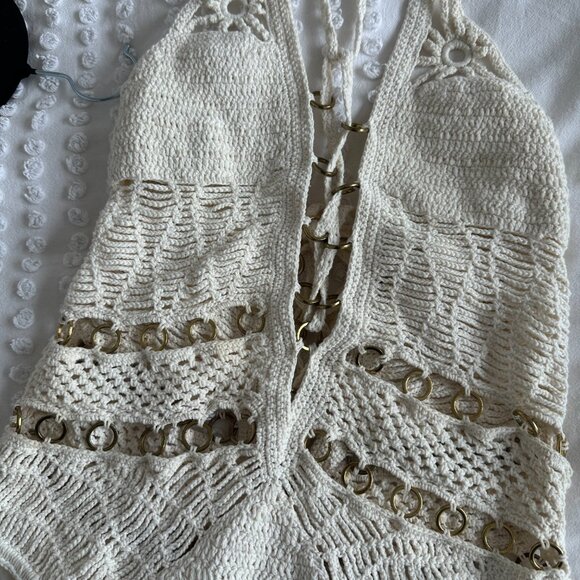 Jets One Piece Swimsuit Cotton Crochet Lace-Up Cut-out Ring Details Sz 6 - Picture 8 of 10